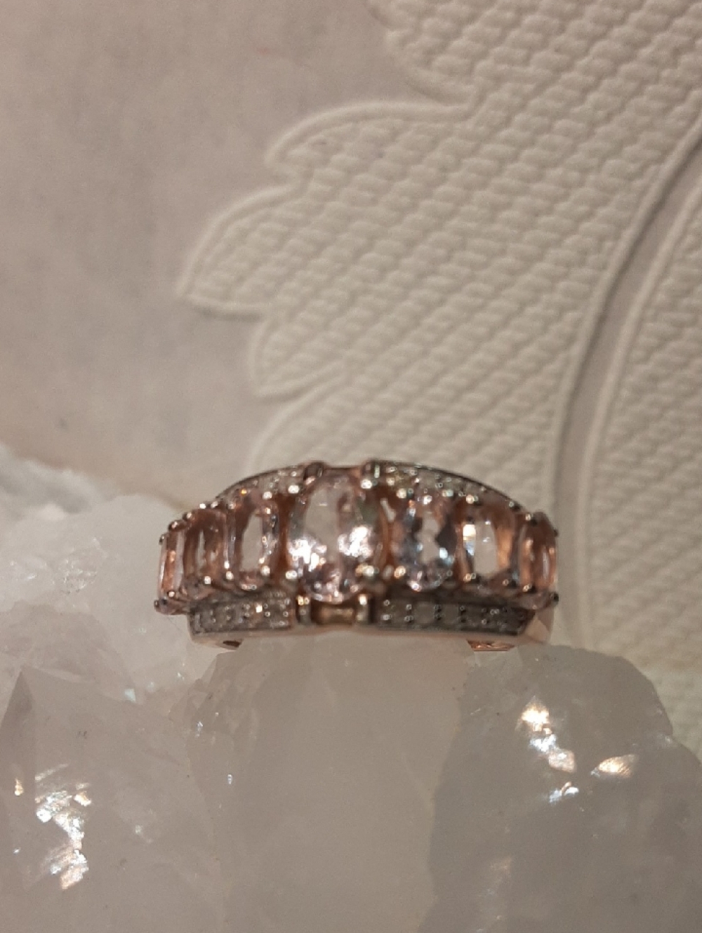 925 Genuine Morganite And Diamond Ring.